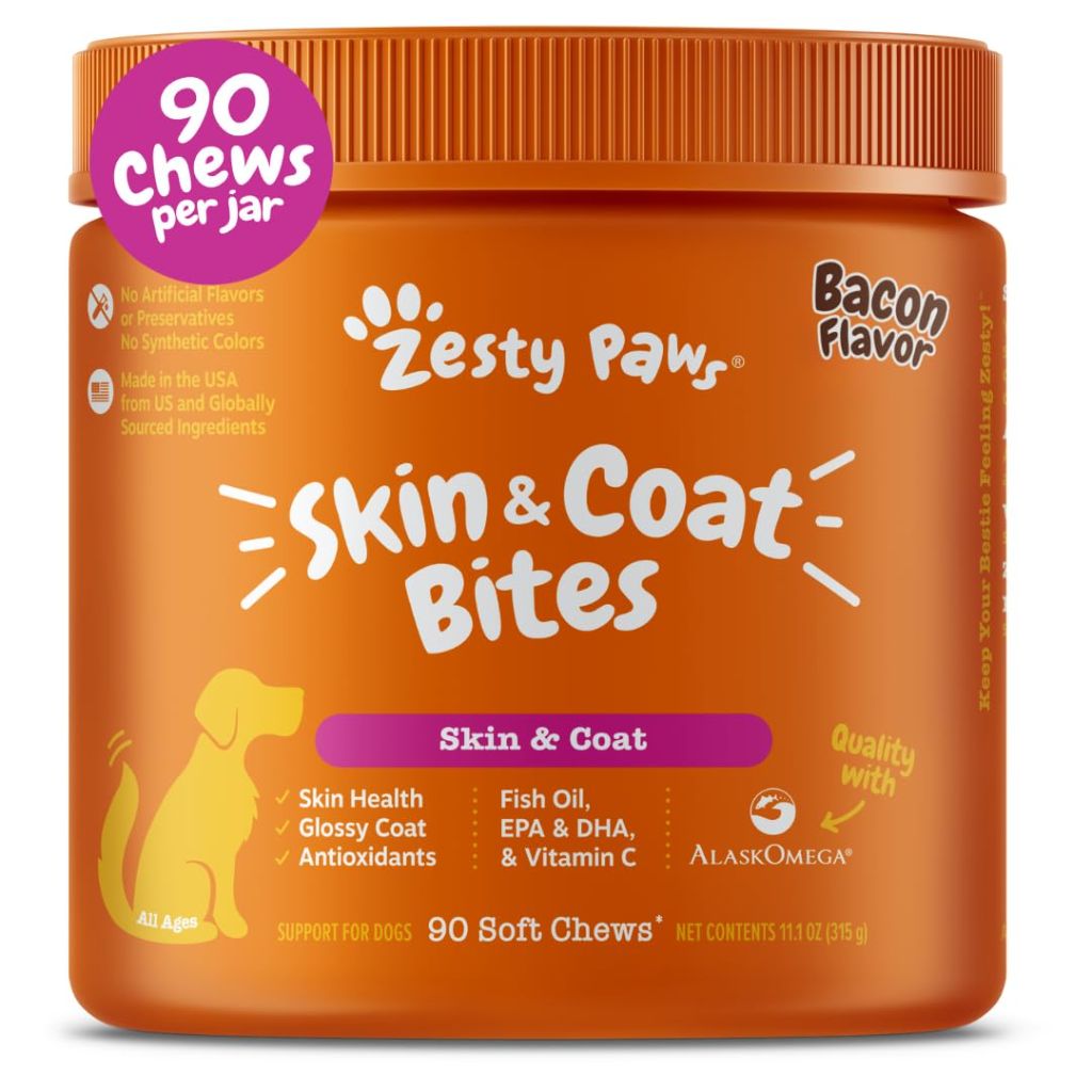 Zesty Paws Sin & Coat Omega 3 Fish Oil Soft Chews for Dogs - Bacon, 90ct.