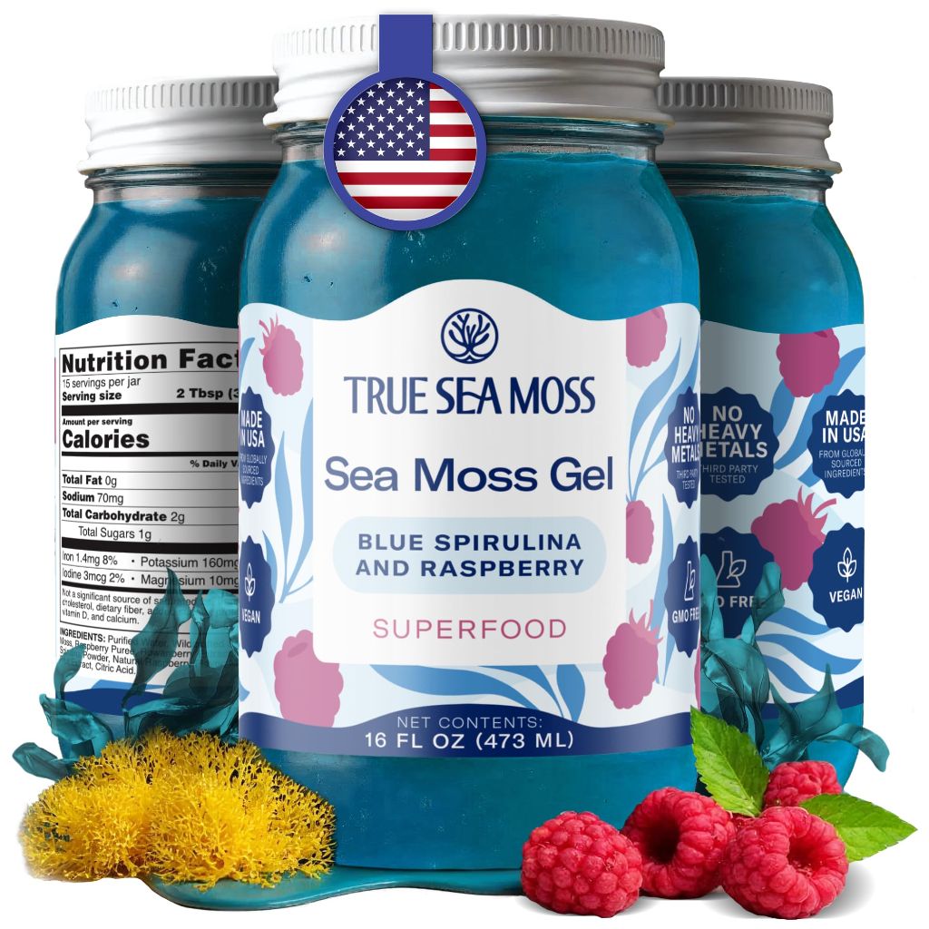 TrueSeaMoss Wildcrafted Sea Moss Gel – Blue Spirulina, 16 fl. oz.