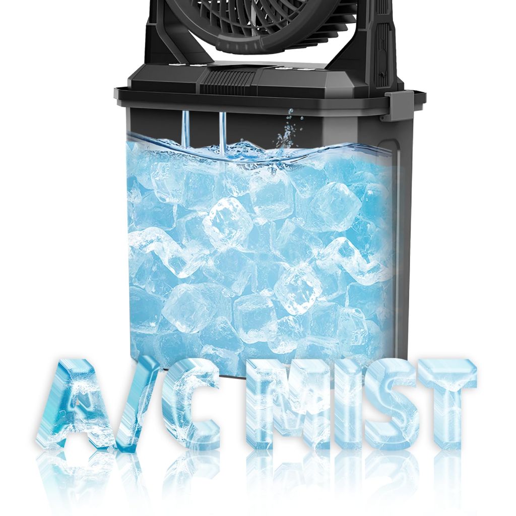 CINGALOOK Portable Misting Fan with 9L Tank & 20,000mAh Battery - 3-Speed - 8H Mist, Lightweight 3.7lbs