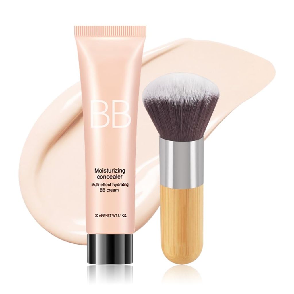 BB Cream Moisturizing Tinted Foundation Concealer with Brush - Matte, Ivory White #1