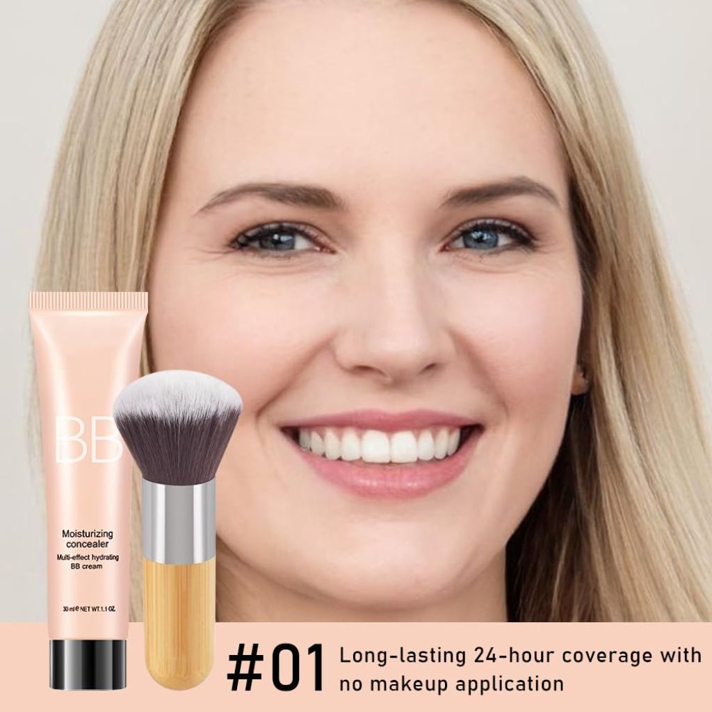 BB Cream Moisturizing Tinted Foundation Concealer with Brush - Matte, Ivory White #1