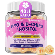 Myo-Inositol & D-Chiro Inositol Gummies w/Omega 3, Vitamin D3, B12, Magnesium & Zinc - Strawberry, 60ct.