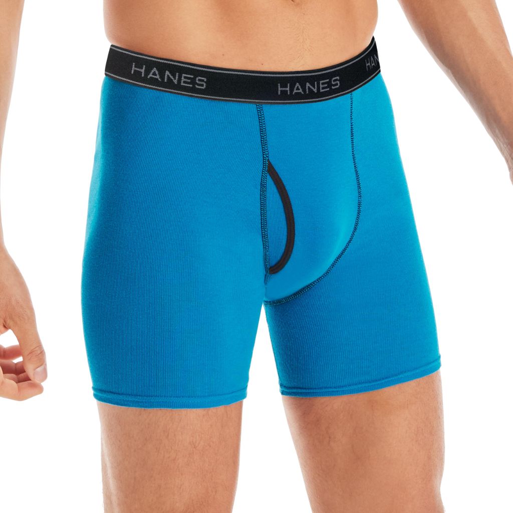 Hanes Men's Cotton Boxer Briefs - Blue/Gray/Black, Medium (6 Pair)