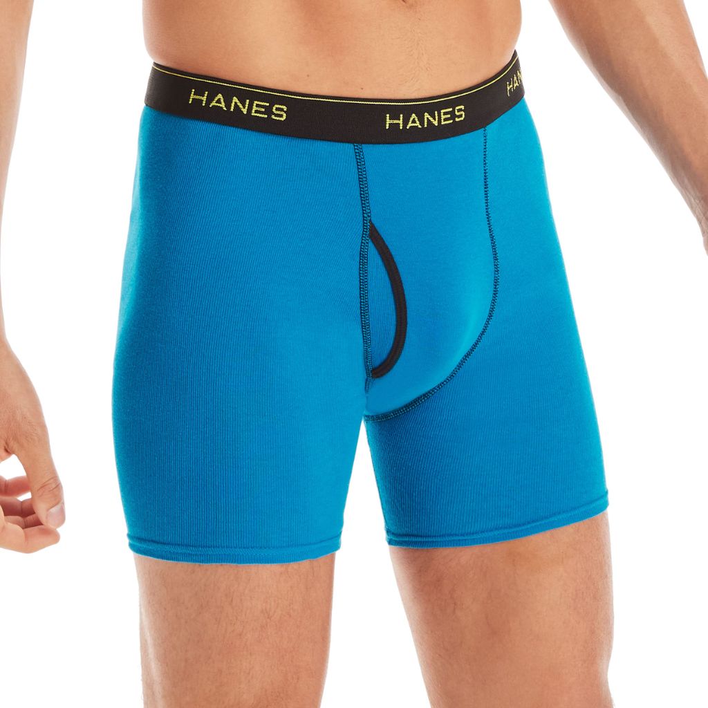 Hanes Men's Cotton Boxer Briefs - Blue/Gray/Black, Medium (6 Pair)