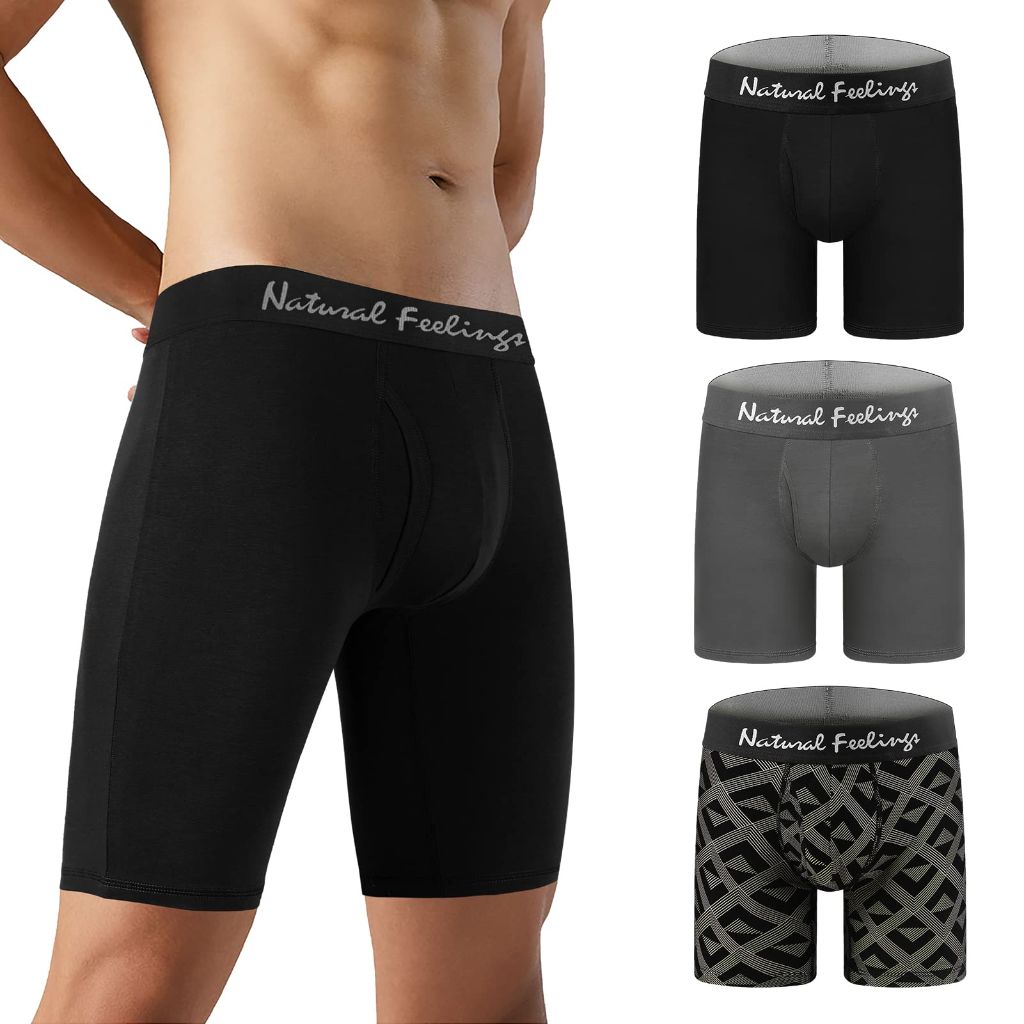 5Mayi Modal Men's 9" Boxer Briefs - Black/Gray, Size Small (3 Pair)