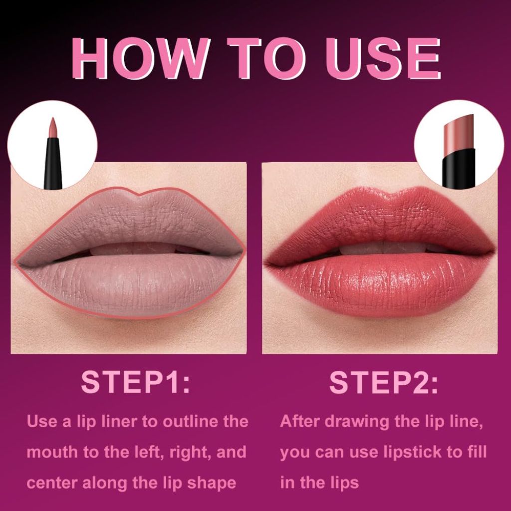 2-in-1 Matte Lip Liner and Lipstick Combo Set - Rose 02#