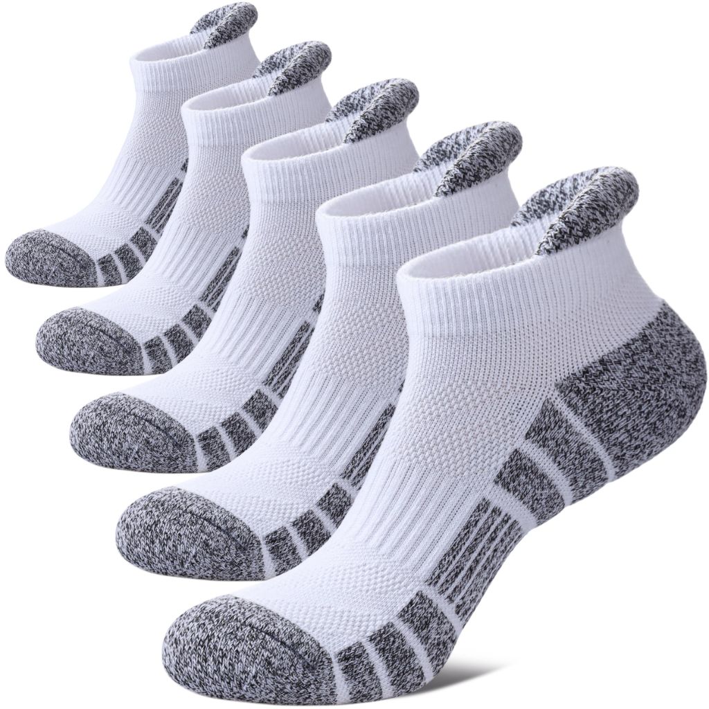 NOCIN Women's Athletic Ankle Socks - White/Gray, Size XL (11-13) 5 Pairs