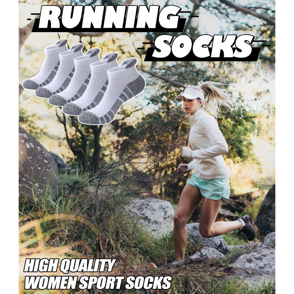NOCIN Women's Athletic Ankle Socks - White/Gray, Size XL (11-13) 5 Pairs