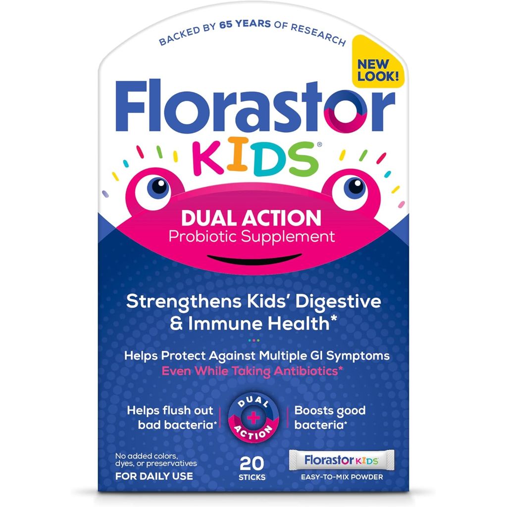 Florastor Kids Dual Action Probiotic Supplement - Unflavored, 20 Powder Sticks