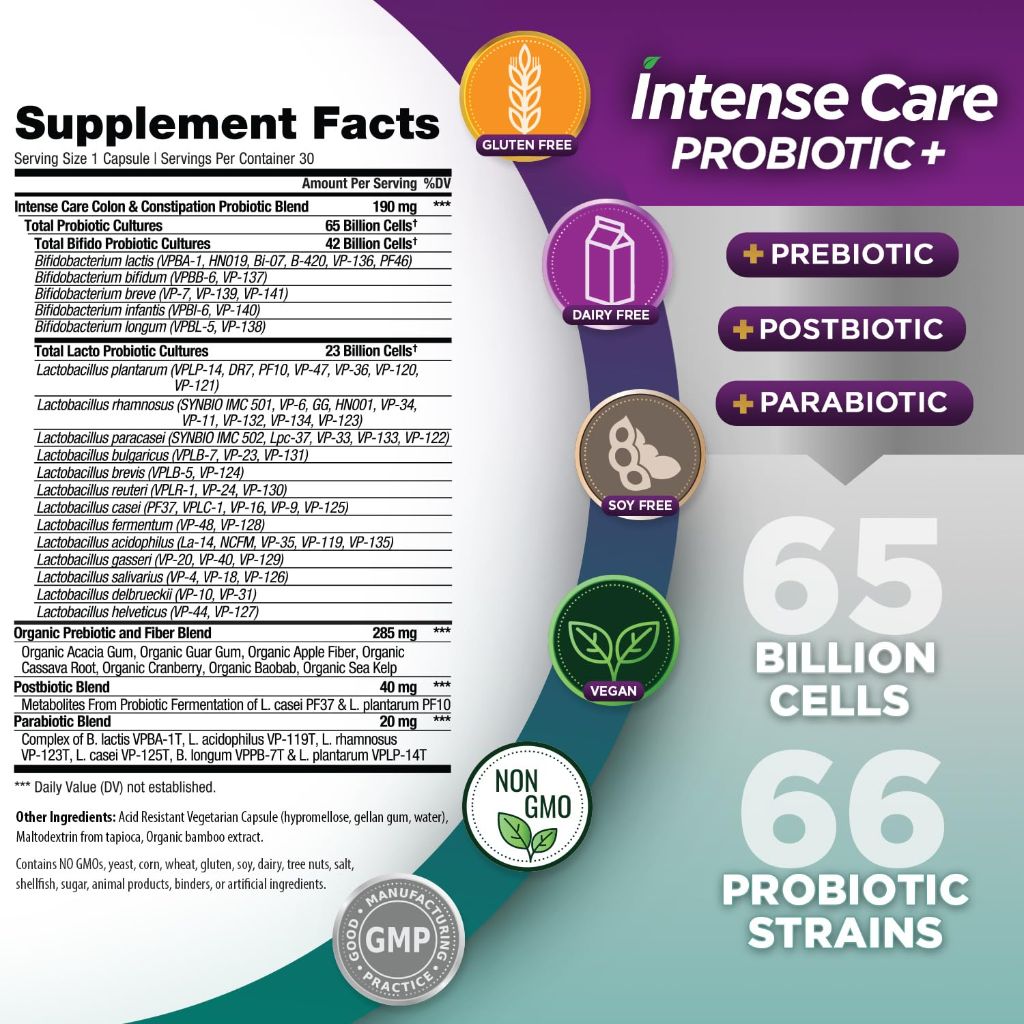 Vital Planet Intense Care Probiotic+ Colon & Constipation Probiotics - 30ct
