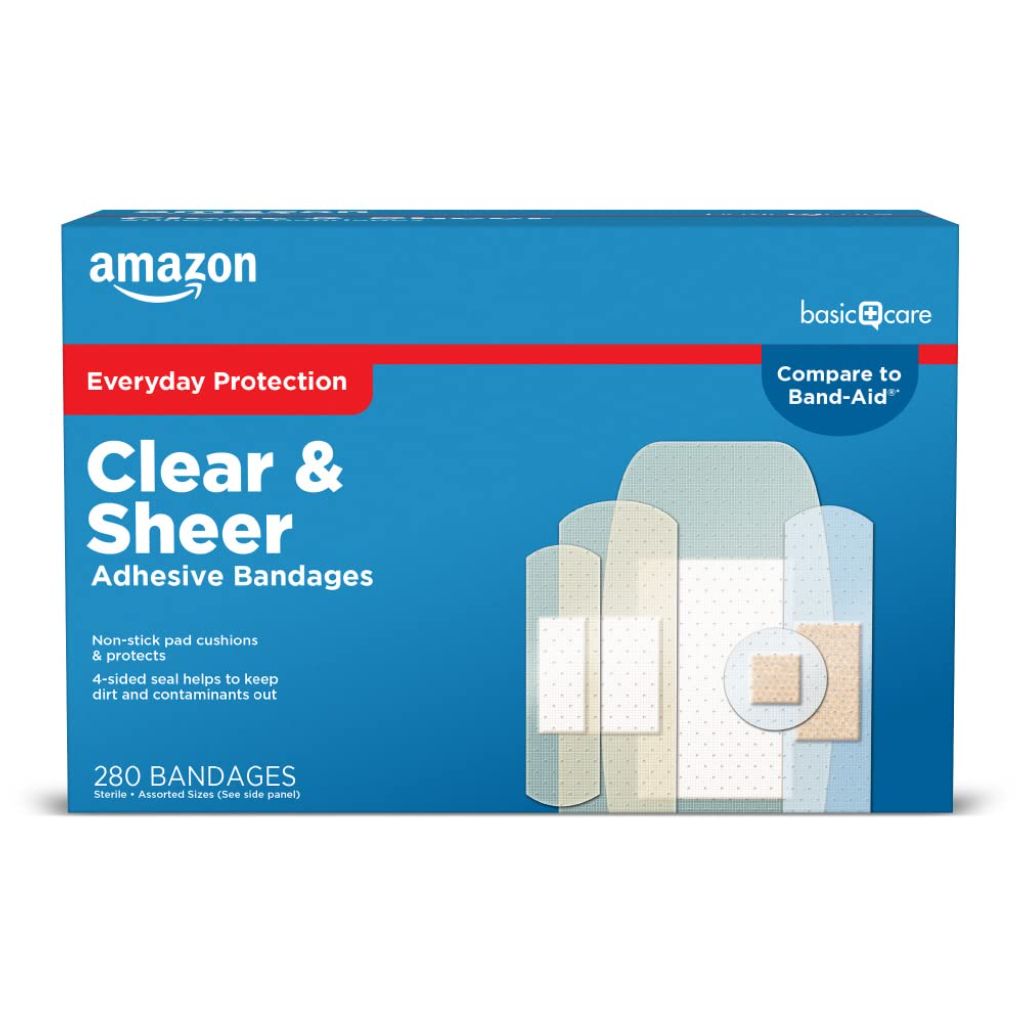 Amazon Basic Care Sheer and Clear Adhesive Bandages Variety Pack - 280 Bandages