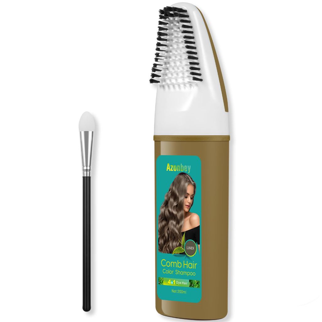 Azonbey 4-in-1 Hair Dye Comb Color Shampoo - Brown, 200mL