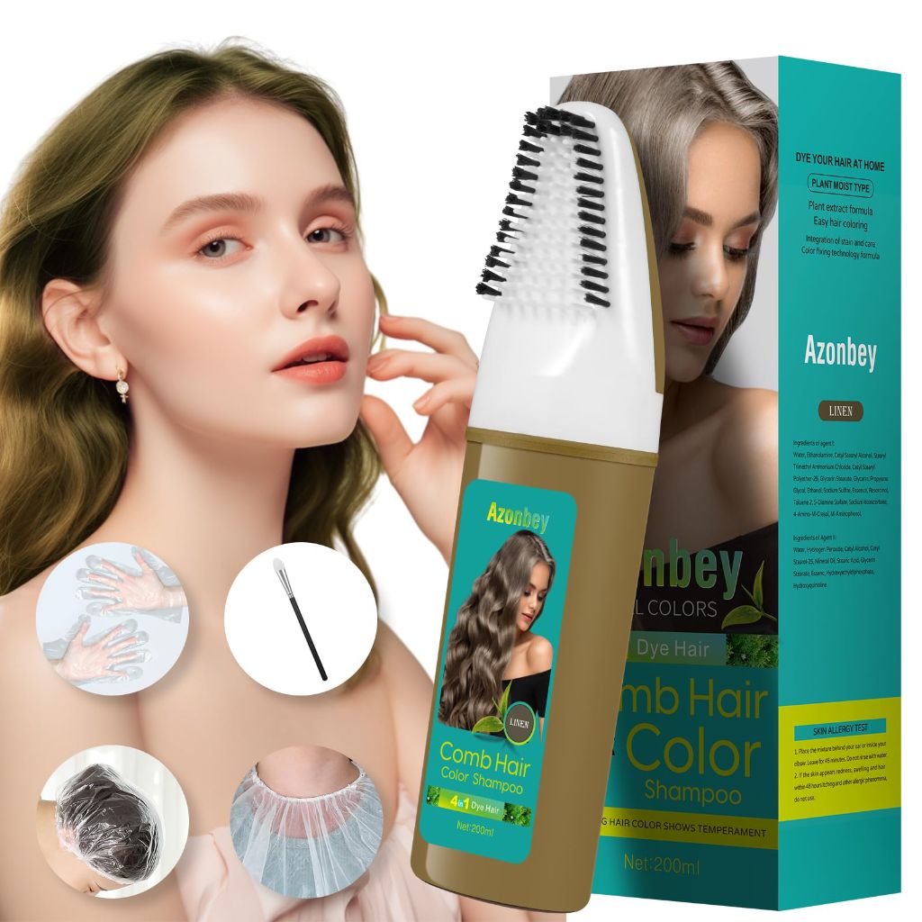 Azonbey 4-in-1 Hair Dye Comb Color Shampoo - Brown, 200mL