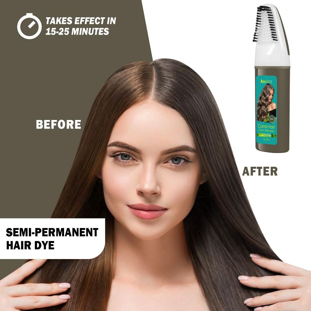 Azonbey 4-in-1 Hair Dye Comb Color Shampoo - Brown, 200mL