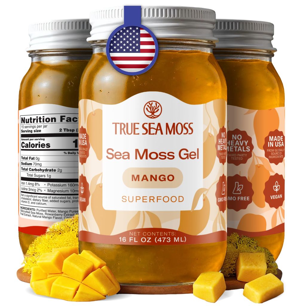 TrueSeaMoss Wildcrafted Seamoss Gel – Mango, 16 fl. oz.