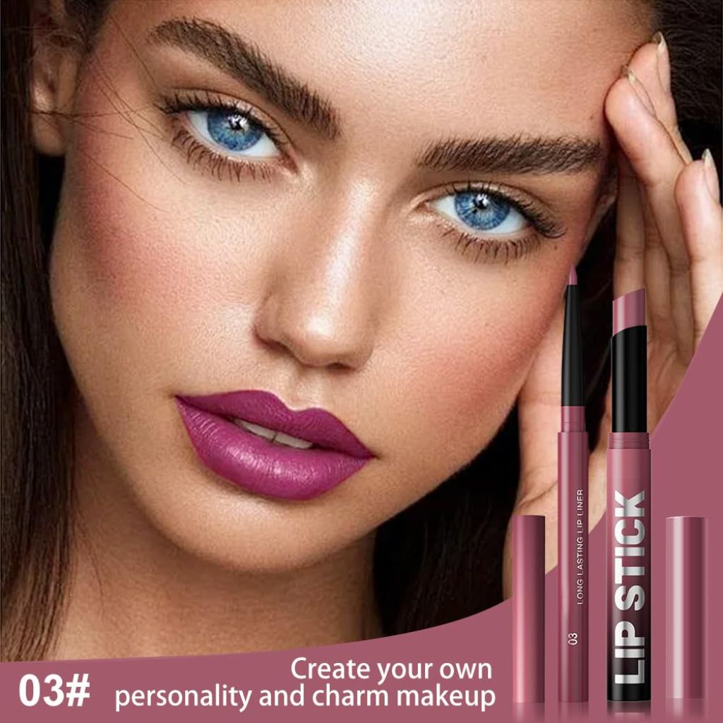 2-in-1 Matte Lip Liner and Lipstick Combo Set - Purple 03