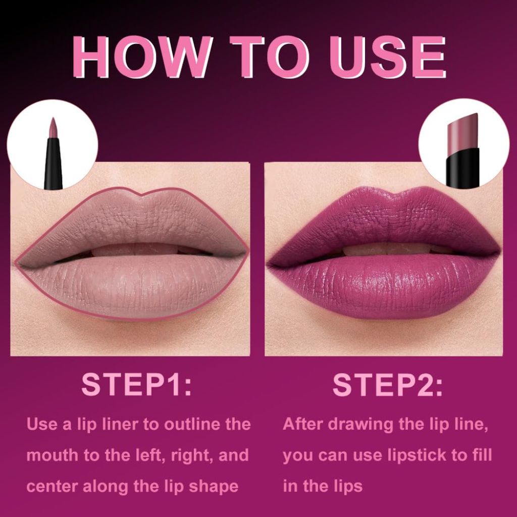 2-in-1 Matte Lip Liner and Lipstick Combo Set - Purple 03