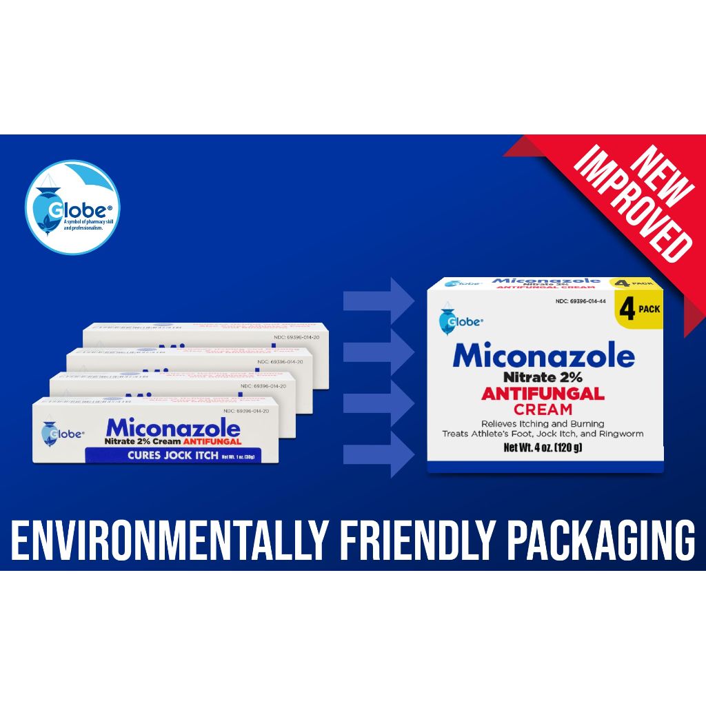 Globe Miconazole Nitrate 2% Antifungal Cream - 1 oz (4 Pack)