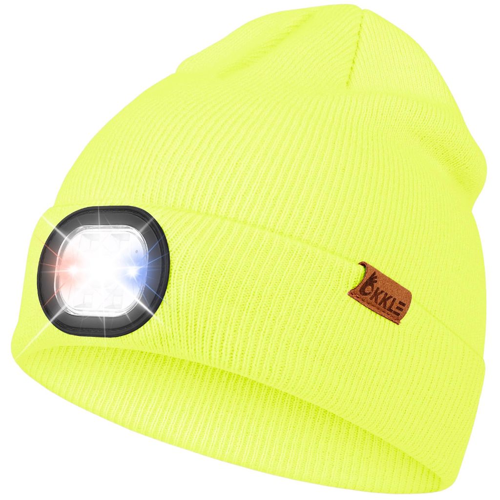 OKKLE LED Beanie Hat with Light - Fluorescent Yellow, One Size