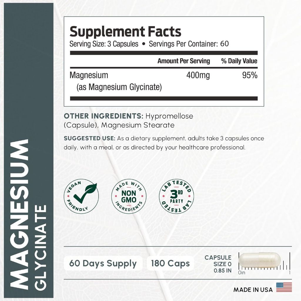 Forest Leaf Maximum Absorption Magnesium Glycinate 400mg - 180 Capsules