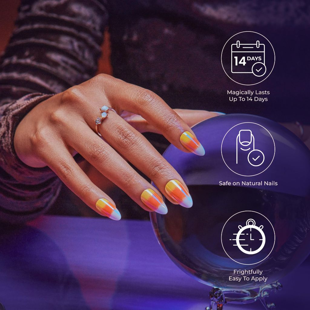 KISS Voguish Fantasy Glow-in-the-Dark Halloween Press On Nails - ‘Mystery’, Purple, 28pcs.