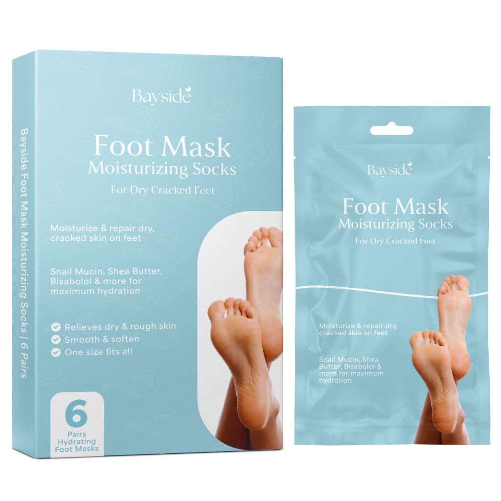 Bayside Foot Mask Moisturizing Socks for Dry Cracked Feet - 6 Pairs