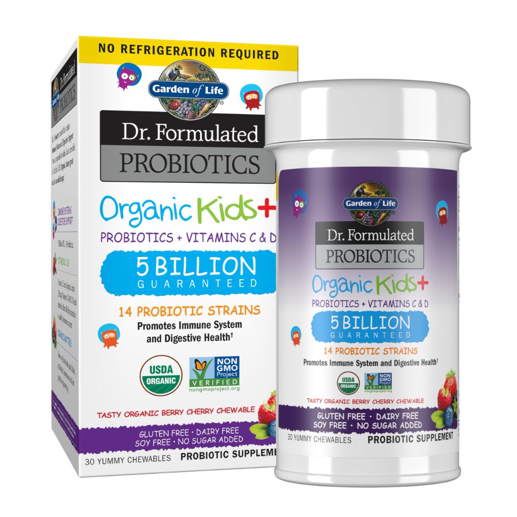Garden of Life Dr. Formulated Probiotics Organic Kids+ Vitamin C & D - Berry Cherry, 30 Chewables
