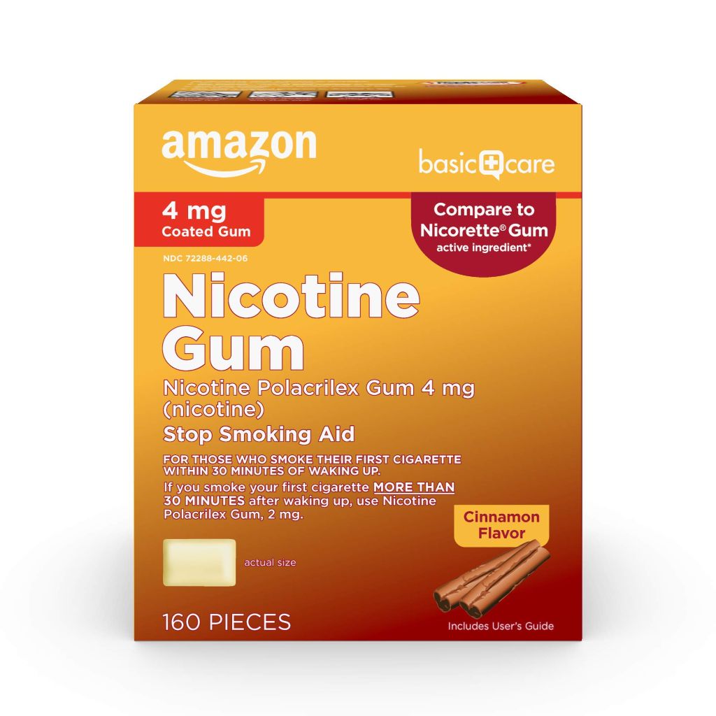 Amazon Basic Care Nicotine Polacrilex Coated Gum 4 mg (nicotine) - Cinnamon, 160 Count