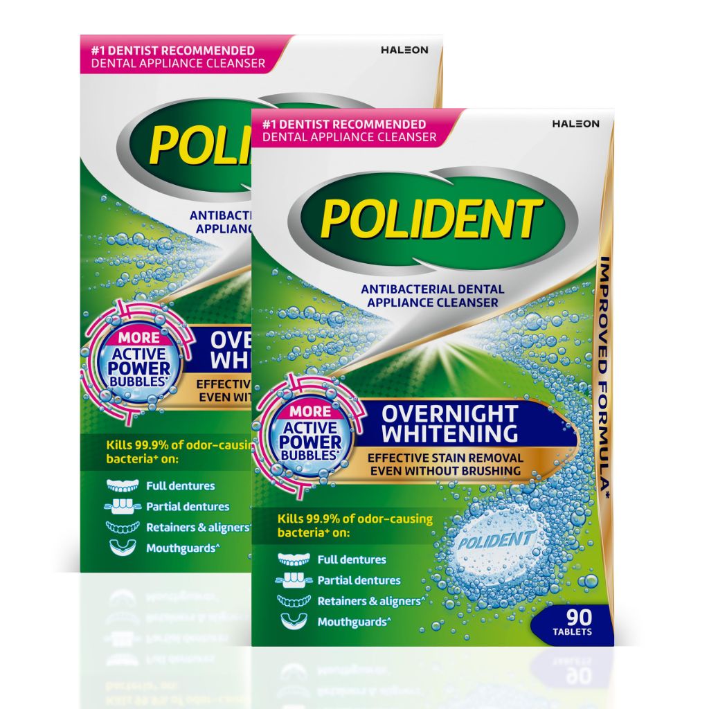 Polident Overnight Whitening Antibacterial Dental Appliance Cleanser Tablets - 90ct. (2 Pack)