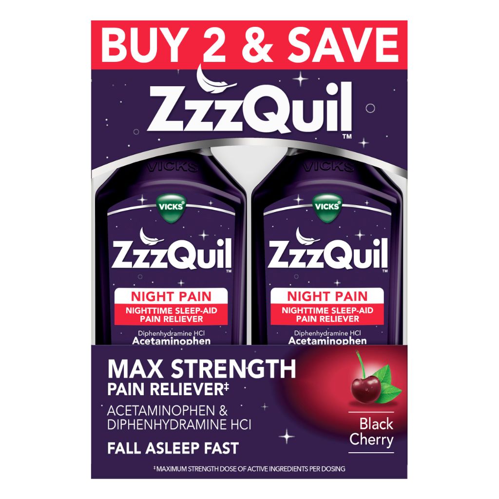 Vick's ZzzQuil Liquid Max Strength Pain Reliever - Black Cherry, 12 fl. oz. (Twin Pack)