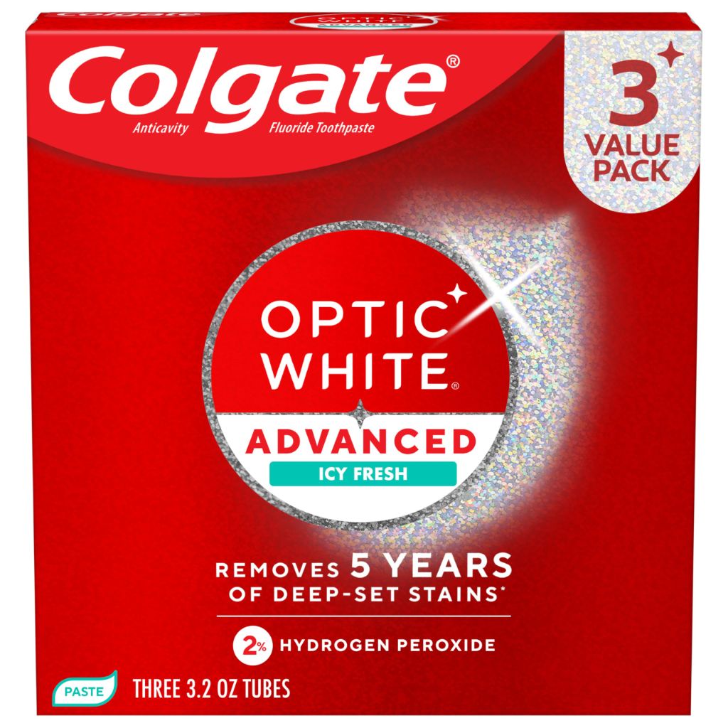 Colgate Optic White Advanced Hydrogen Peroxide Toothpaste - Icy Fresh, 3.2oz (3 Pack)