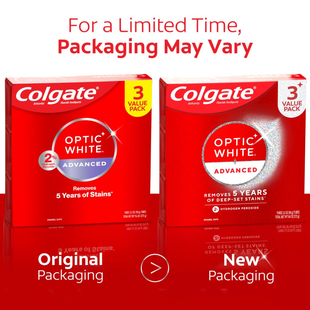 Colgate Optic White Advanced Hydrogen Peroxide Toothpaste - Icy Fresh, 3.2oz (3 Pack)