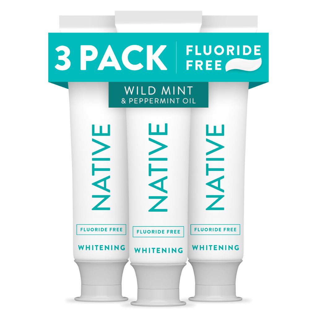 Native Fluoride Free Whitening Toothpaste - Wild Mint & Peppermint Oil, 4.1oz (3 Pack)