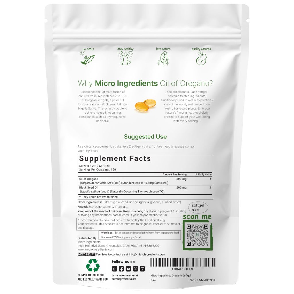 Micro Ingredients Oil of Oregano w/Black Seed Oil - 300 Softgels