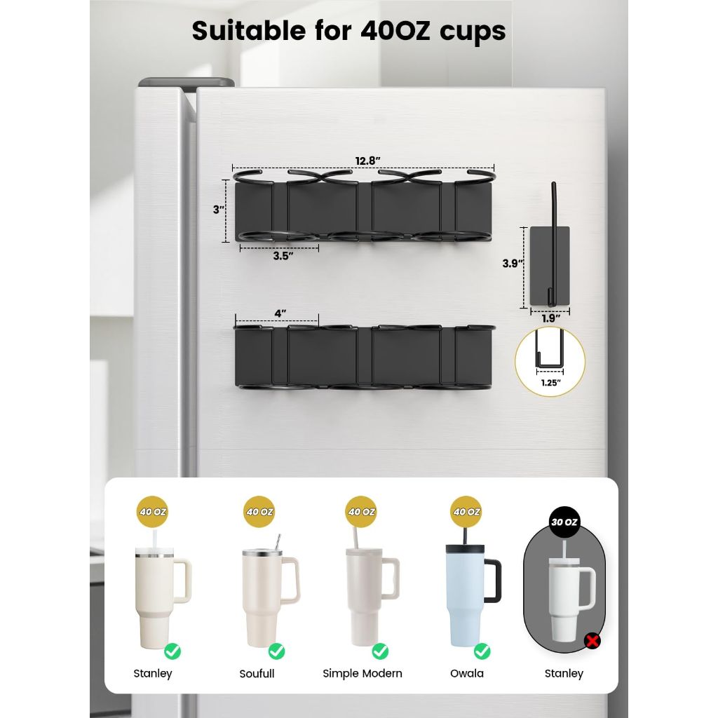 BOTEMY Magnetic 40oz Stainless Steel Cup Holder for Fridge, 2 Racks Fits 6 Cups