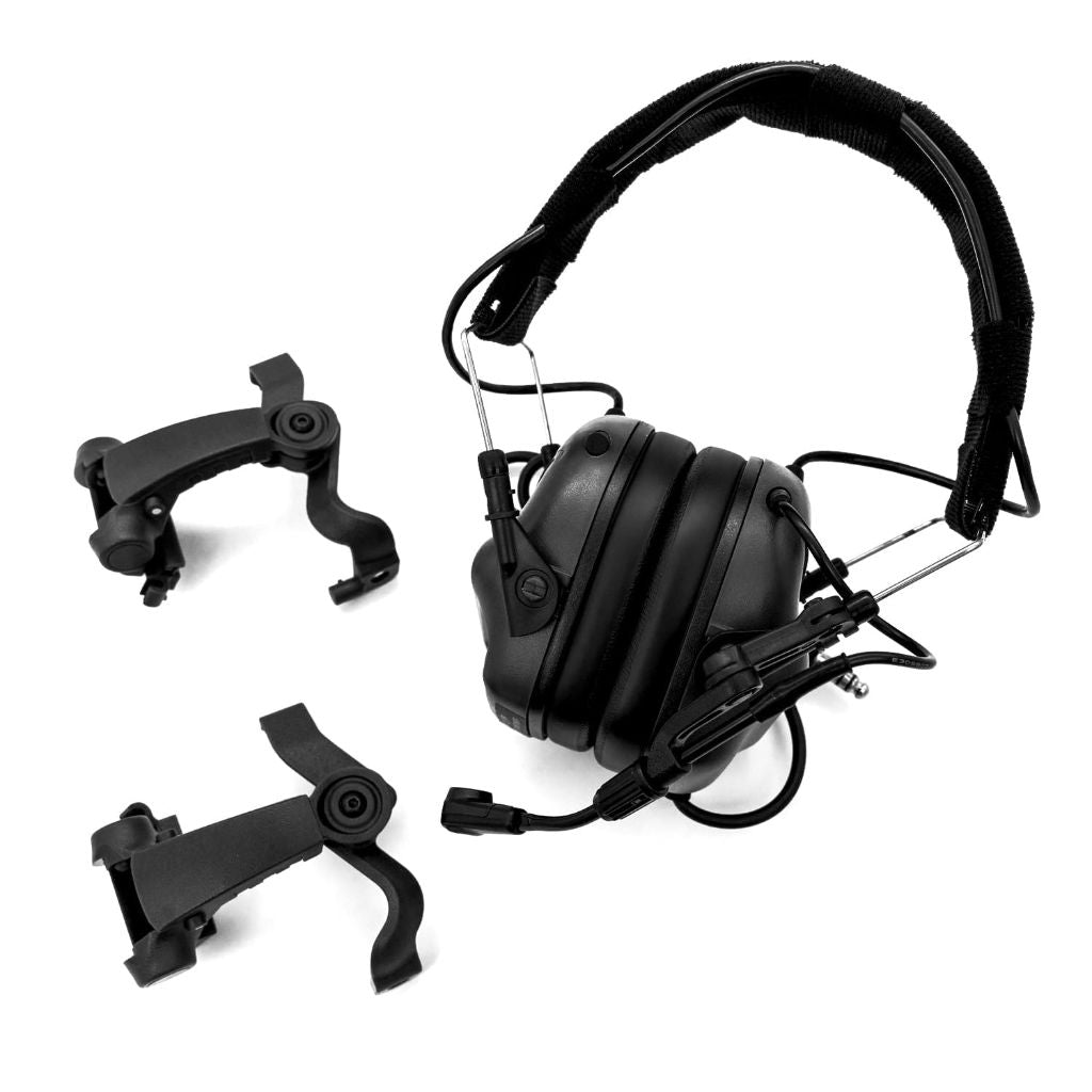 EARMOR M32X Tactical Headset with ARC Rail Helmet Mount Adapters - Black