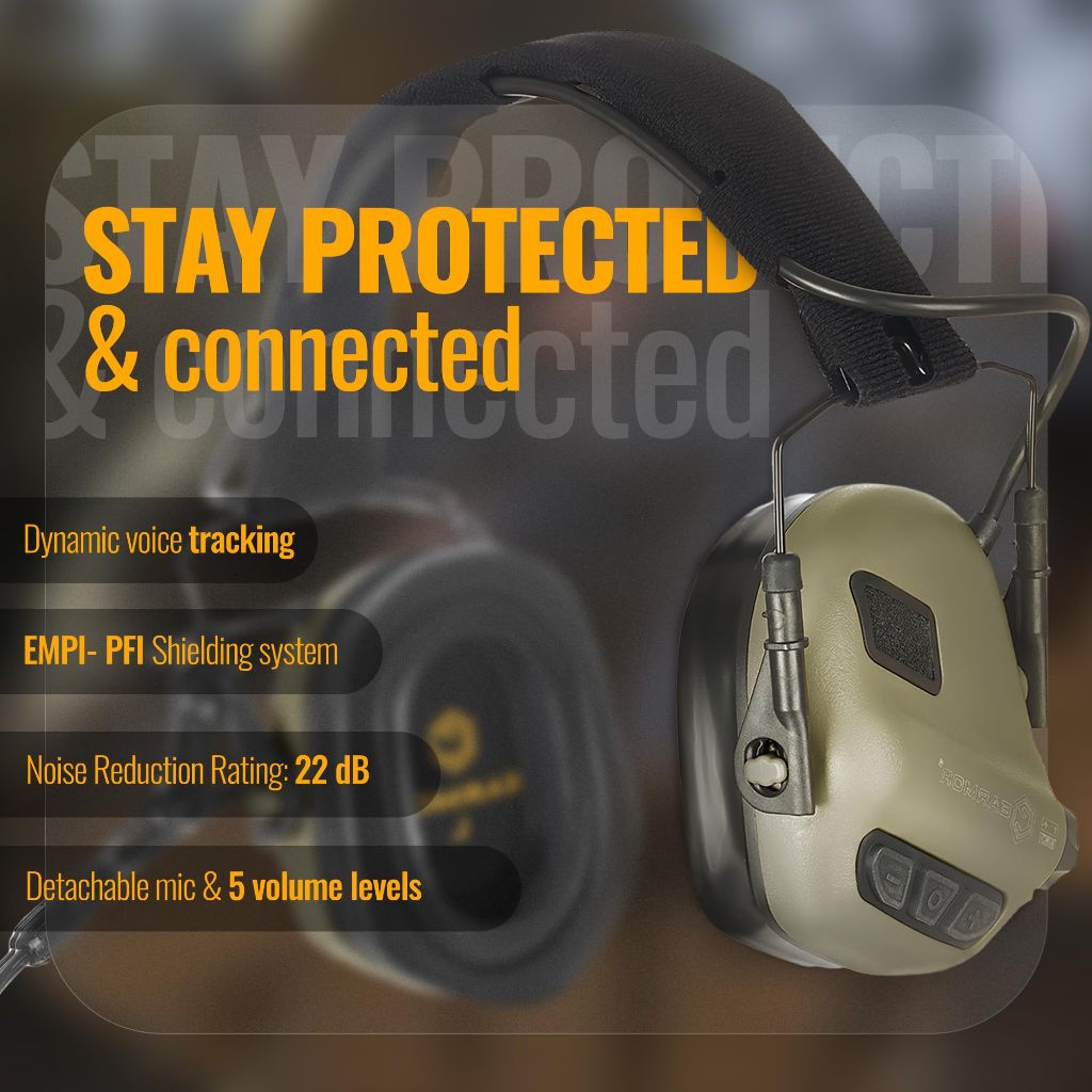EARMOR M32X Tactical Headset with ARC Rail Helmet Mount Adapters - Black