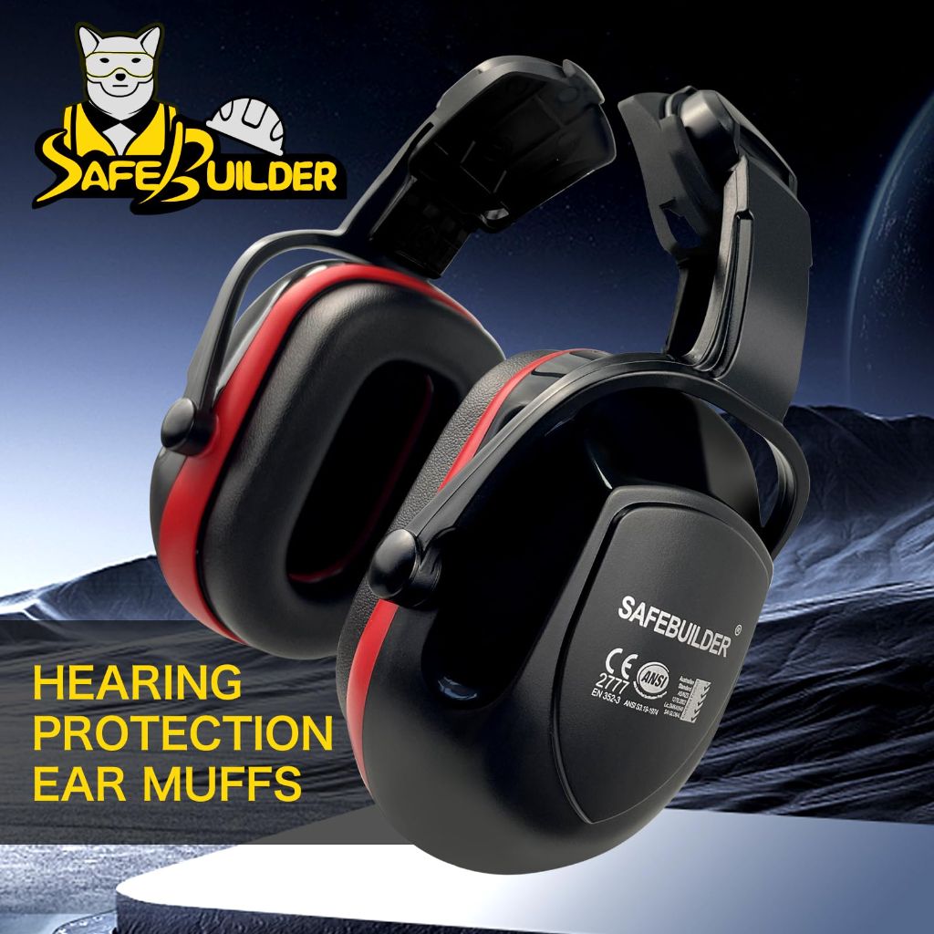 SAFEBUILDER 30dB Safety Earmuffs ANSI S3.19 (Black CB RED)