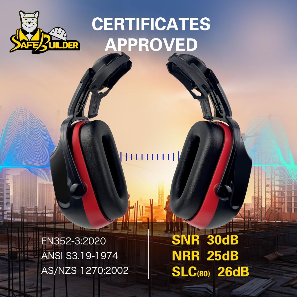 SAFEBUILDER 30dB Safety Earmuffs ANSI S3.19 (Black CB RED)