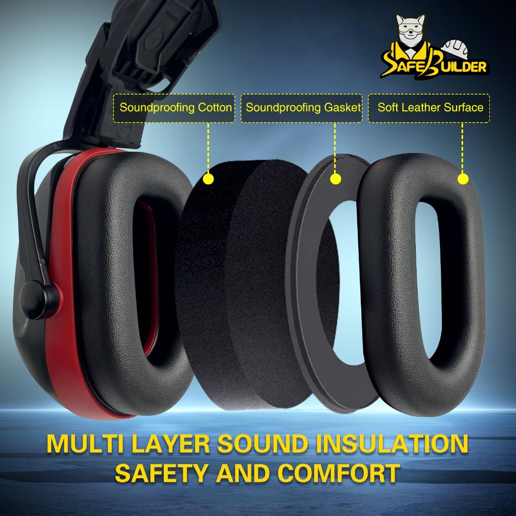 SAFEBUILDER 30dB Safety Earmuffs ANSI S3.19 (Black CB RED)