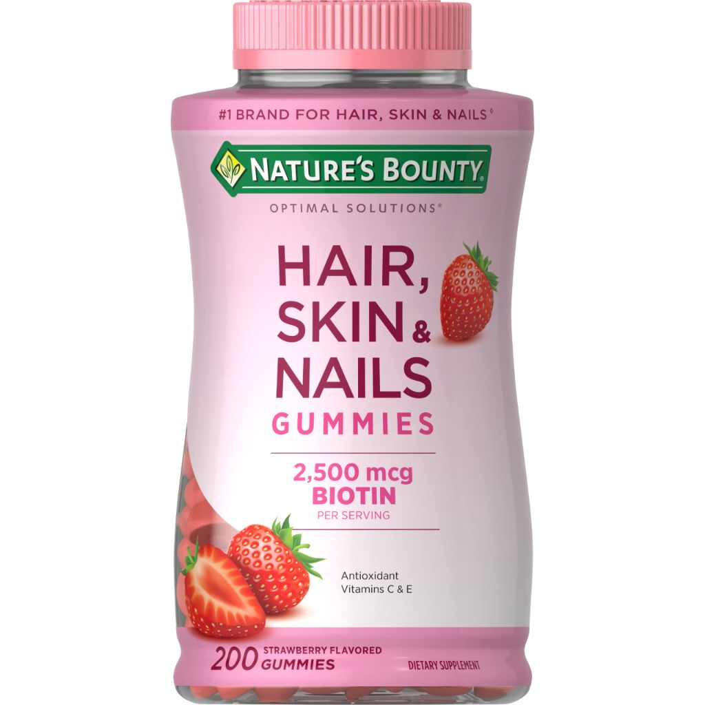 Nature's Bounty Optimal Solutions Hair, Skin, & Nails Gummies with Biotin - Strawberry, 200 ct.