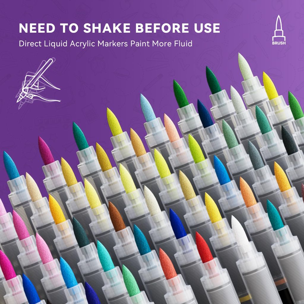 Genuisart Acrylic Markers With Brush Tip & Automatic Ink Control, Water Based (80 Colors)