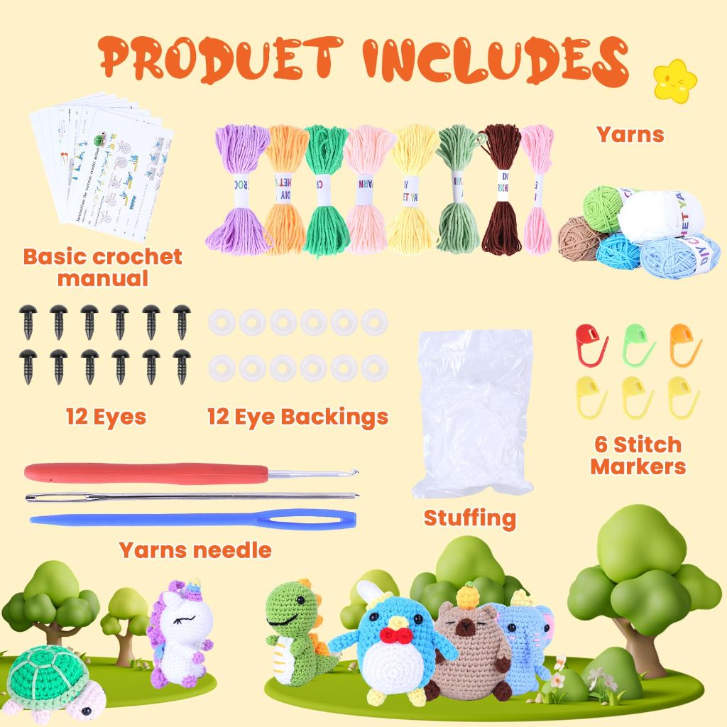 BOLDNOVA Crochet Kit for Beginners 6PCS