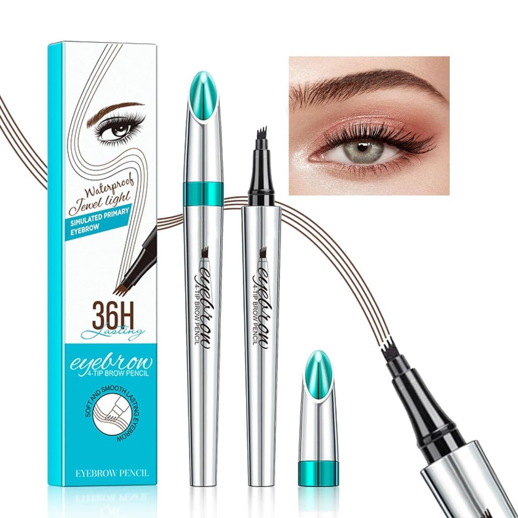 Microblading Eyebrow Pen with Premium 4-Prong Micro-Fork Tip Applicator - Dark Brown