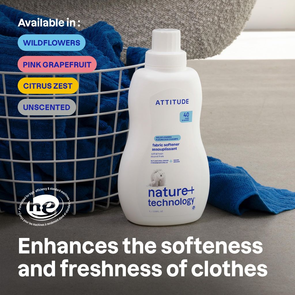 ATTITUDE Plant-Based Liquid Fabric Softener - Wildflowers Scent, 33.8 fl. oz.