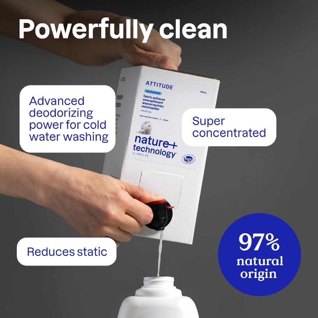 ATTITUDE Plant-Based Liquid Fabric Softener - Wildflowers Scent, 33.8 fl. oz.