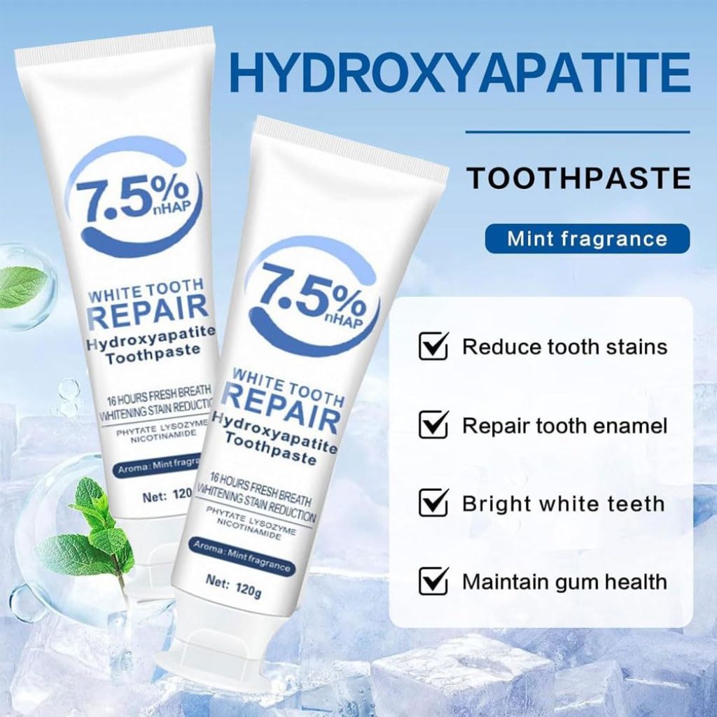 Hydroxyapatite Toothpastes for Enamel Protection and Tooth Strengthening, 7.5% nHAP - Mint, 120g (2 Pack)