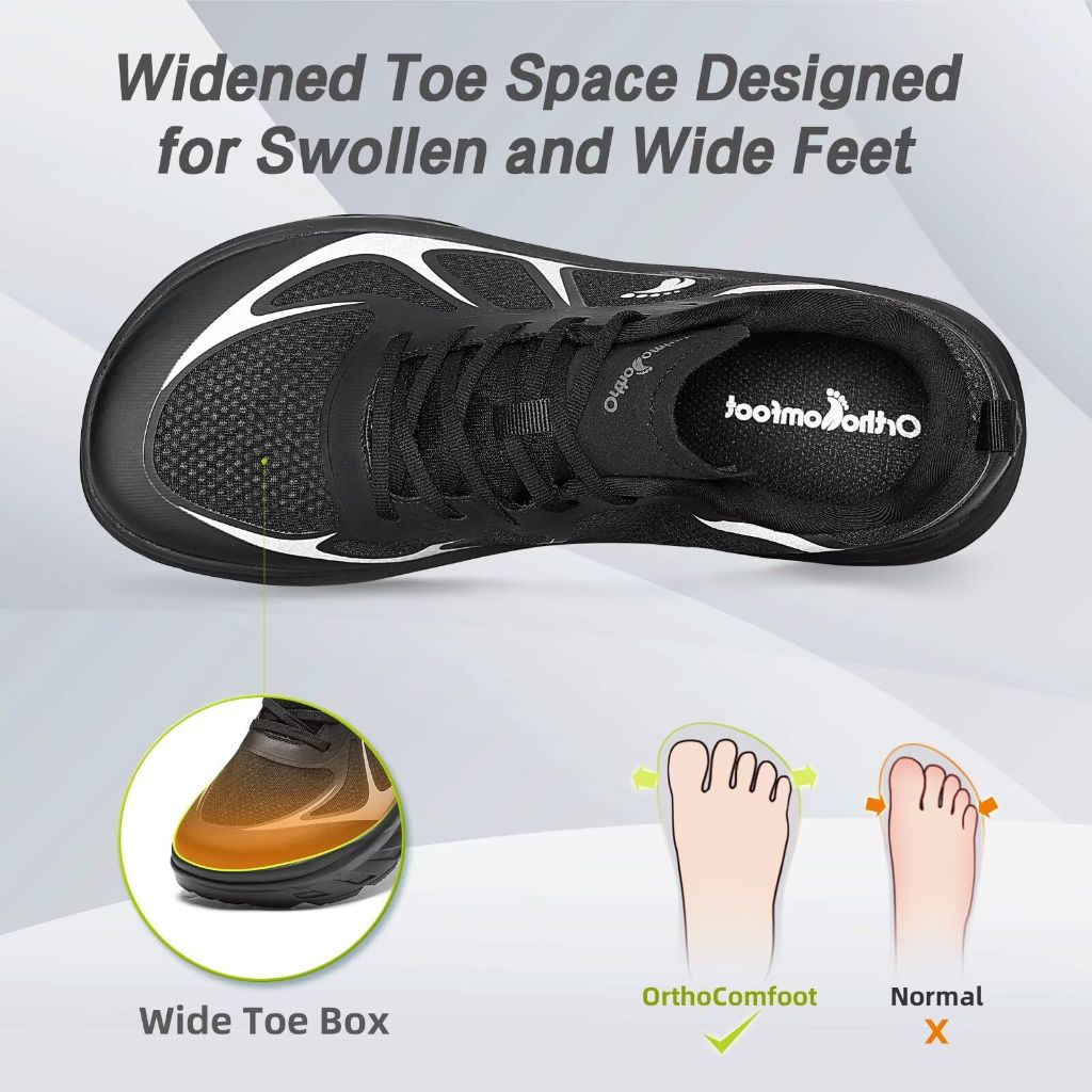 OrthoComfoot Men's Orthopedic Diabetic Wide Tennis Shoes - Black, Size 10