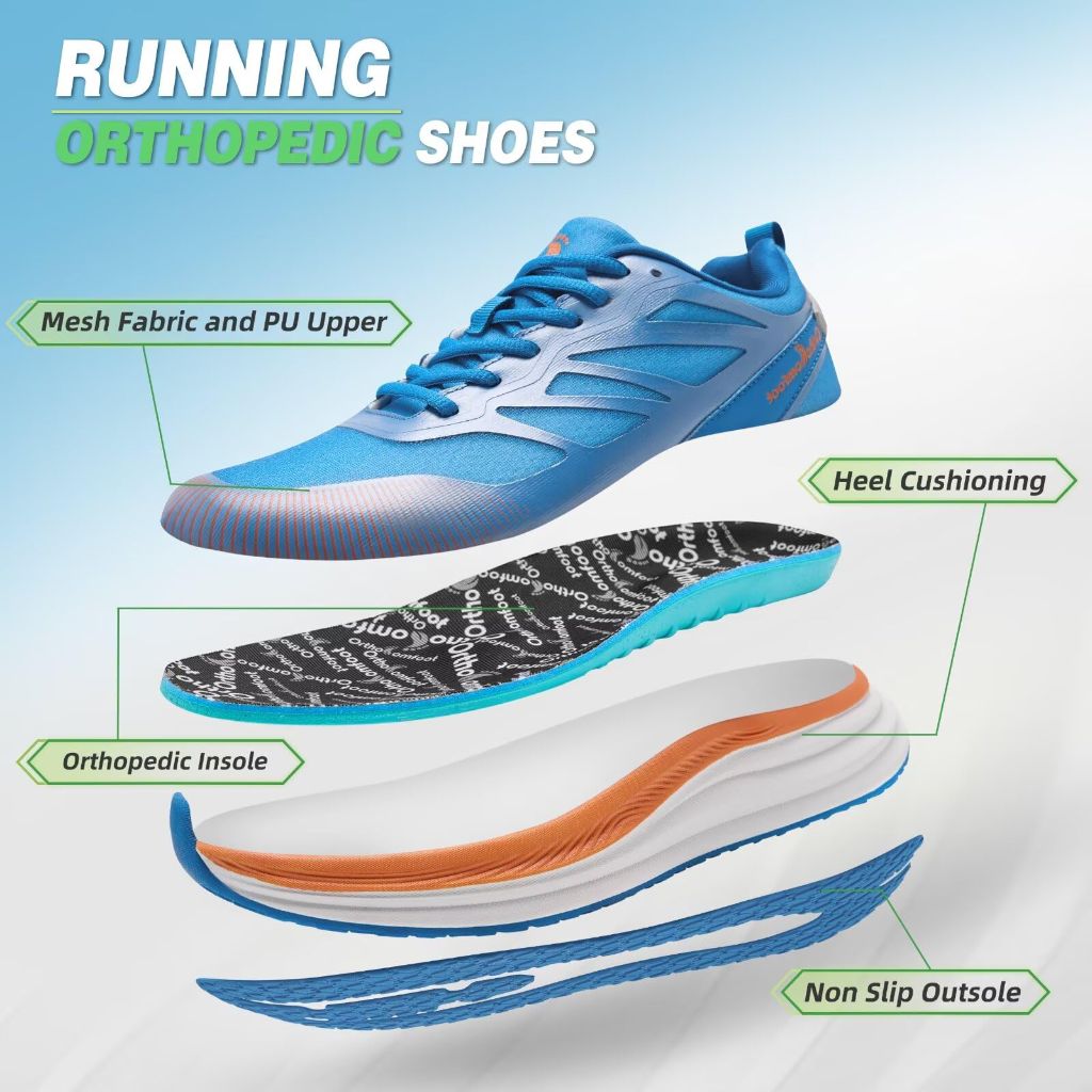 OrthoComfoot Men's Orthopedic Walking Shoes - Blue, Size 10.5