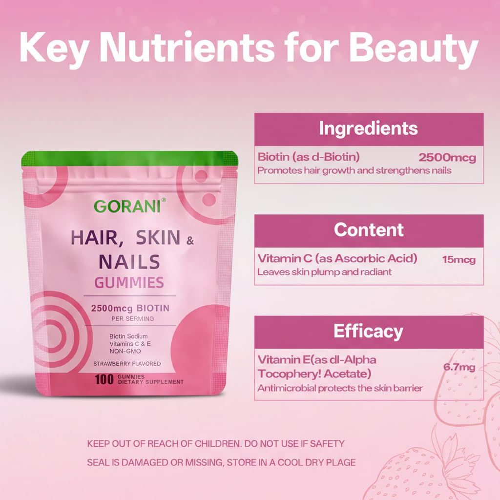 Gorani Hair, Skin, Nails Gummies 2500mcg Biotin - 100ct.